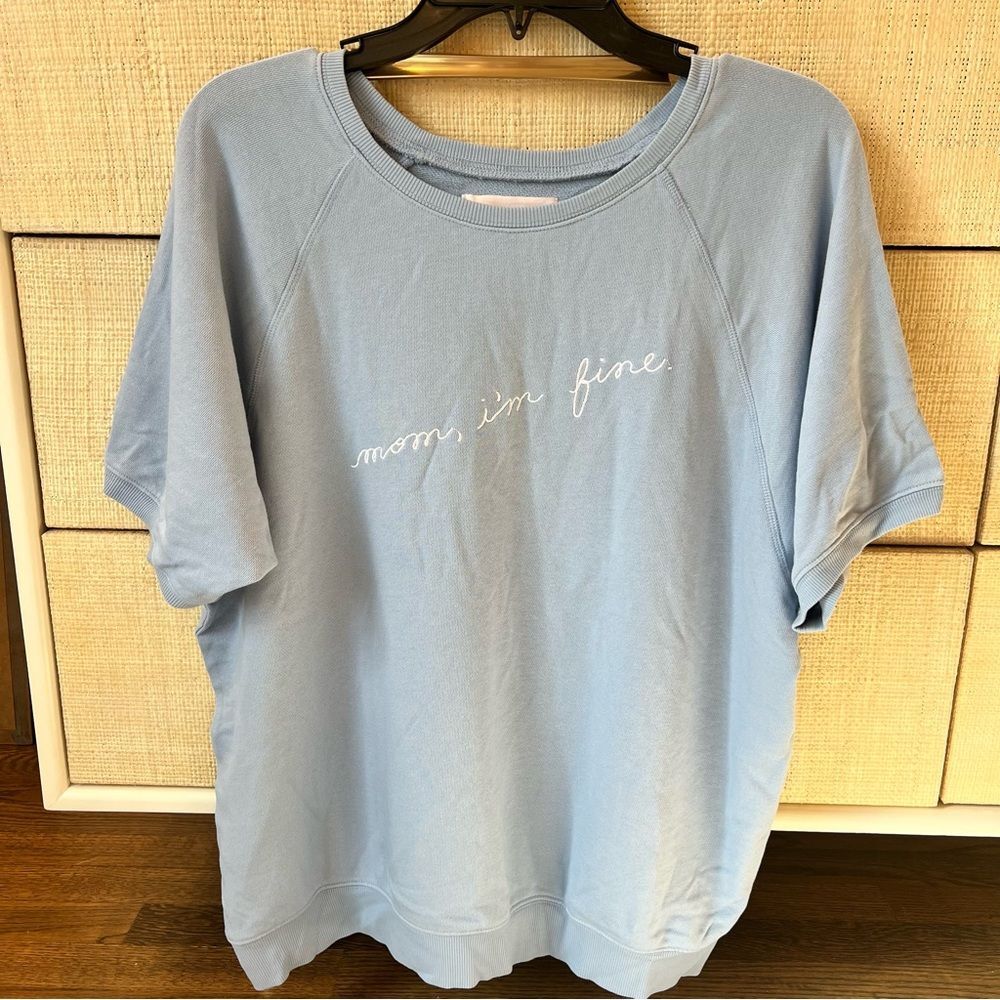 NWOT ban.do “Mom I'm Fine” Short Sleeve Light Blue Sweatshirt XXL - Picture 3 of 7